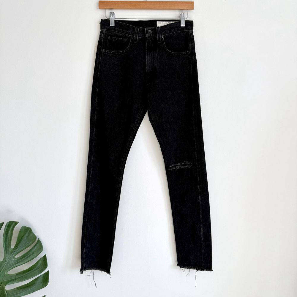 Rag & Bone Black Stone Distressed Raw Hem High Rise Slim Straight Jeans 24 New - Picture 2 of 14